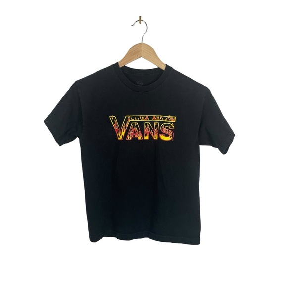 Vans Boy’s Flame Logo Crewneck Tee in Black/Red/Yellow Size M - Picture 1 of 6